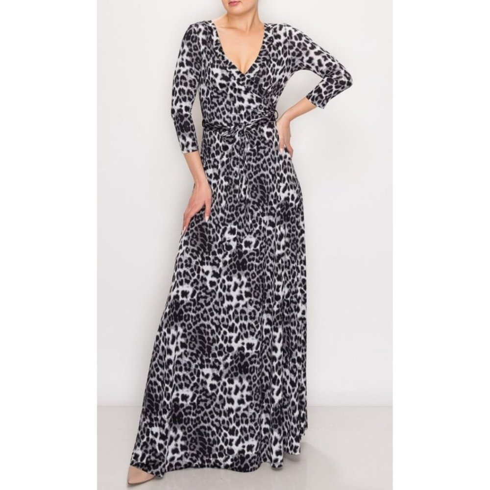 Leopard Faux Wrap Maxi Dress NWT